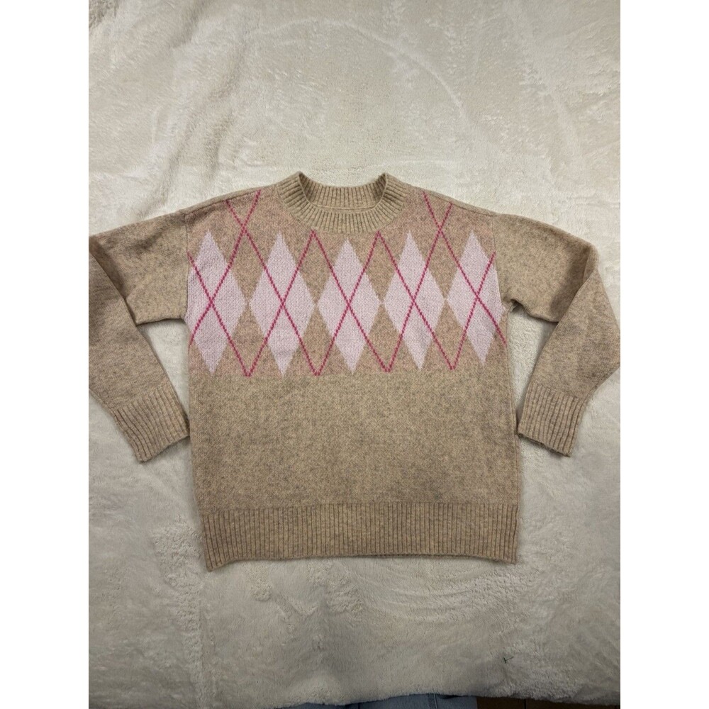 LOFT Crewneck Soft Knit Argyle Long Sleeve Sweater Size S